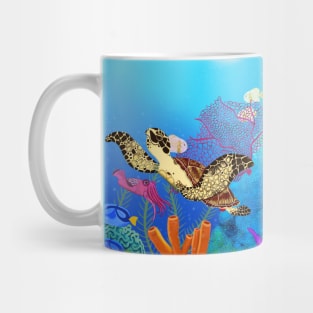 Marine Turtle Swimming Over a Coral Reef Mug